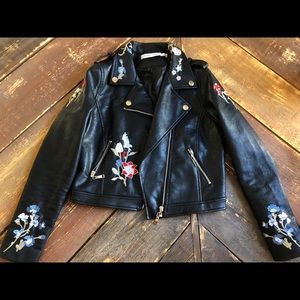 Women’s Floral Embroidered Faux Leather Jacket
